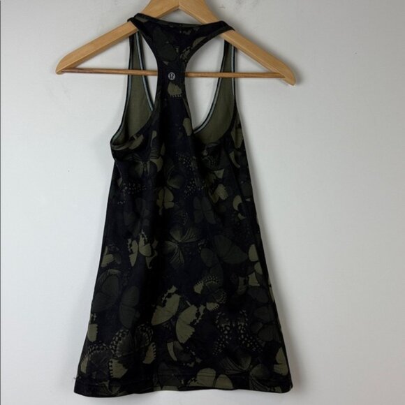 Lululemon Cool Racerback Biggie So Fly Butterfly Fatigue Green Black Size 2 - Picture 3 of 7